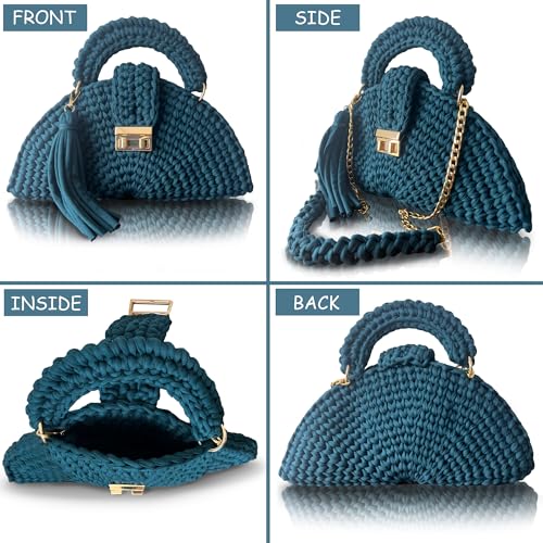 Image of Evening Clutch Bag for Women, Handmade Crochet Wedding Party Purse, Small Flap Formal Crossbody Handbag Evening Clutch