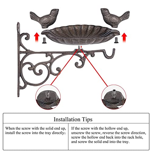 Sungmor Heavy Duty Cast Iron Bird Feeder with Hanging Bracket - Wall Mounted Bird Bath - Vintage & Lovely Birds Hanger Wall Hook for Planters, Lanterns, Wind Chimes and More Garden Decorative Items by Sungmor - Image 6