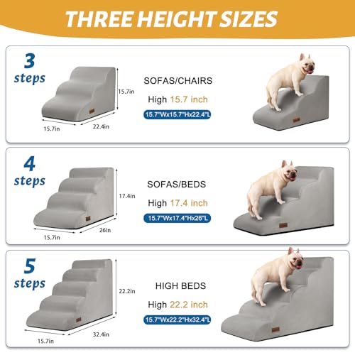 Image of Aodisman Dog Steps for Bed or Couch,4-Step Pet Stairs Ramp for Small Dogs | 17.4 inch H Indoor Non-Slip Dog Stairs Help Senior Dogs,Short-Legged Breeds,Puppies and Cats to Reach Beds and Chairs,Light Grey