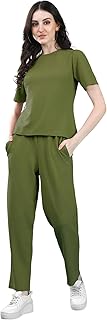 Selvia Women's Lycra Solid Co-Ords Set| Top and Trouser Set|Casual Co-Ords Set |Two Piece Co-Ord Set|Top &amp; Pant Set