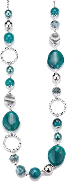 BULINLIN Long Beaded Silver Necklace for Her Crystal Bead Sweater Chain Fashion Jewelry Necklace Birthday Gifts for Women Mum