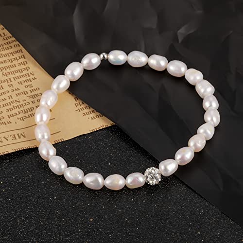 Cowlyn Pearl Bracelet Baroque Culture Cubic Zirconia Crystal Ball Stretch String Stackable Strand Handmade Charm Fashion Valentine Jewelry For Women Girl #TOP4
