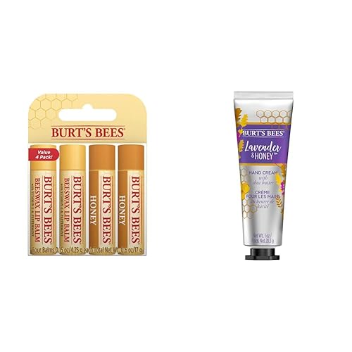 Burt's Bees Lip Balm Multipack, Moisturising Lip Balm Set With Beeswax & Honey, Value Pack, 4x4.25g & Burtโs Bees Hand Cream for Very Dry Hands, Lavender & Honey, Hand Moisturiser With Shea Butter - Beeswax & Honey - + Hand Cream