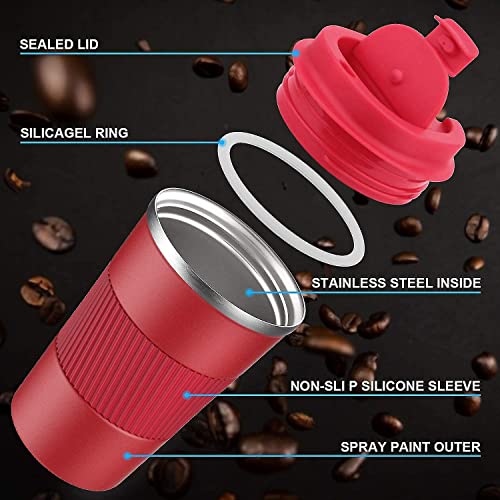 Image of YELONA Red 510 ML Insulated Stainless Steel Coffee Tea Tumbler for Hot Cold Beverages Portable Travel Mug Leak Proof Sipper Lock Lid Thermos Multipurpose for Home Office Gifts