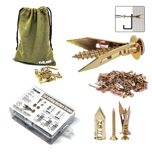 Image of Self Drilling Drywall Anchors and Screws Kit, Heavy Duty Steel Wall Anchors,No Drill or Holes in Wall Mounting Hardware Repair Tools for Pictures and Furniture,TV, Shelf Straps, Cabinets (20, 1.57)