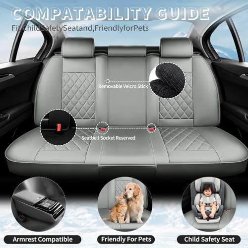 Image of Fit Equinox Car Seat Covers Compatible with Chevy Equinox 2011-2026, Premium Leather Breathable, Wear Resistant, Airbag Compatible, All-Weather Protection & Full Coverage, Full Set Gray