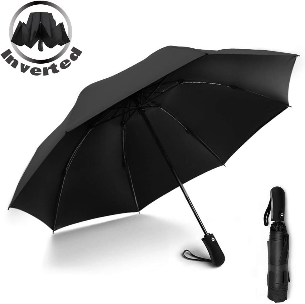 YRH Travel Umbrella,Reverse Automatic Umbrella,Portable Compact Folding Umbrellas with UV Protection (Black)
