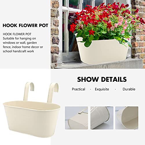Meltset 3 Pack Metal Iron Hanging Flower Pot, Oval Railing Fence Garden Balcony Planter Pots, Metal Bucket Flower Holders For Wall Indoor Outdoor Home Décor, White #TOP1