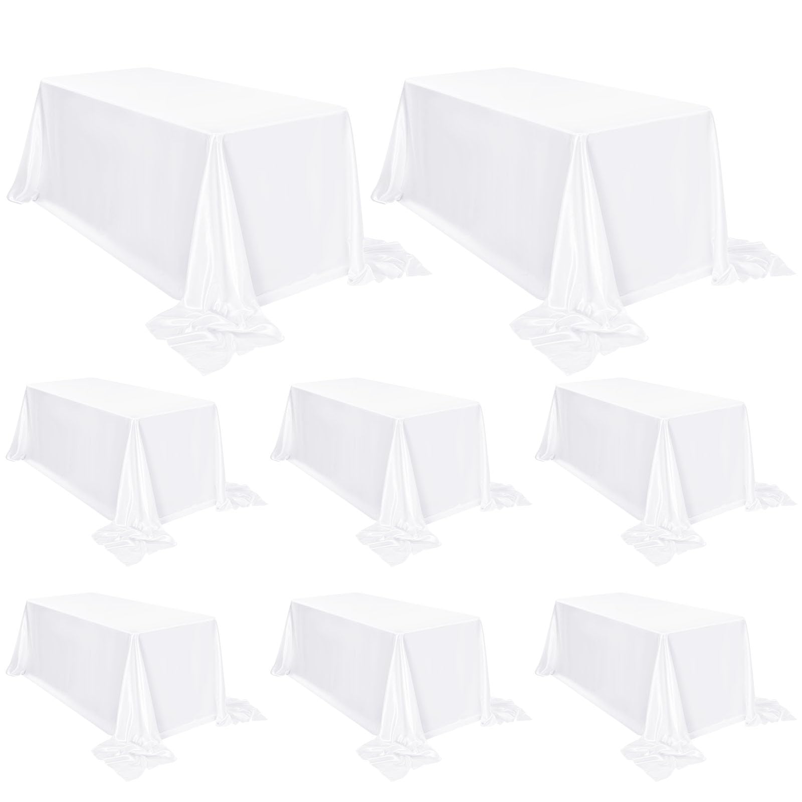 FXKS 8 Pack Satin Tablecloth 90 x 156 Inch White Rectangle Silky Satin Table Cover,Bright Silk Smooth Fabric Table Cloth,Overlay Silky Table Cover for