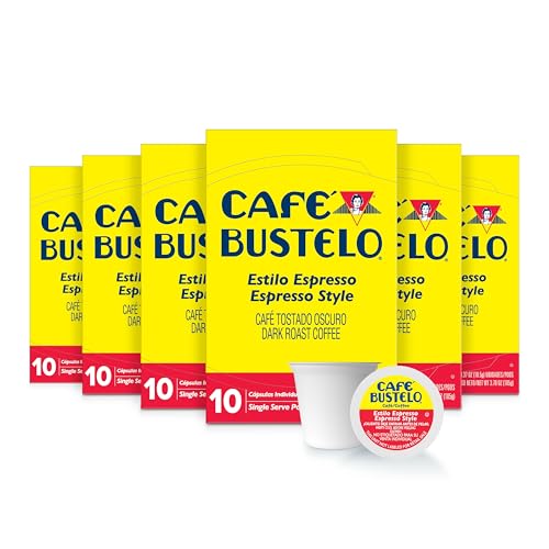 Café Bustelo Espresso Style Dark Roast Coffee, Single Serve Pods, 10 Count (Pack of 6)