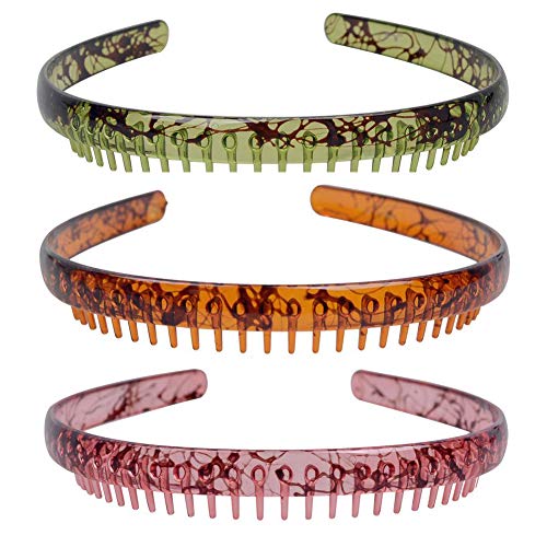 3PCS Assorted Colors Women Lady Girls Plastic Resin Teeth Comb Headband Hairhoop Hairband Headpiece Hair Hoop Hairstressing Styling Accessories DIY Beauty Tool for Daily Wear(Color Random)
