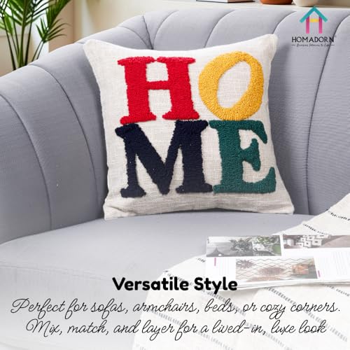 Image of HOMADORN 100% Cotton Hand Tufted Cushion Cover | Text Pattern Decorative Pillow Case | Boho Sofa Cushion Cover for Living Room | Soft & Durable | (16x16 Inches) (1, Home Multicolor)
