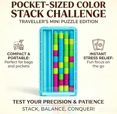 Juego Mini Color Stack Challenge portátil con rompecabezas de combinación y 40 anillos 6