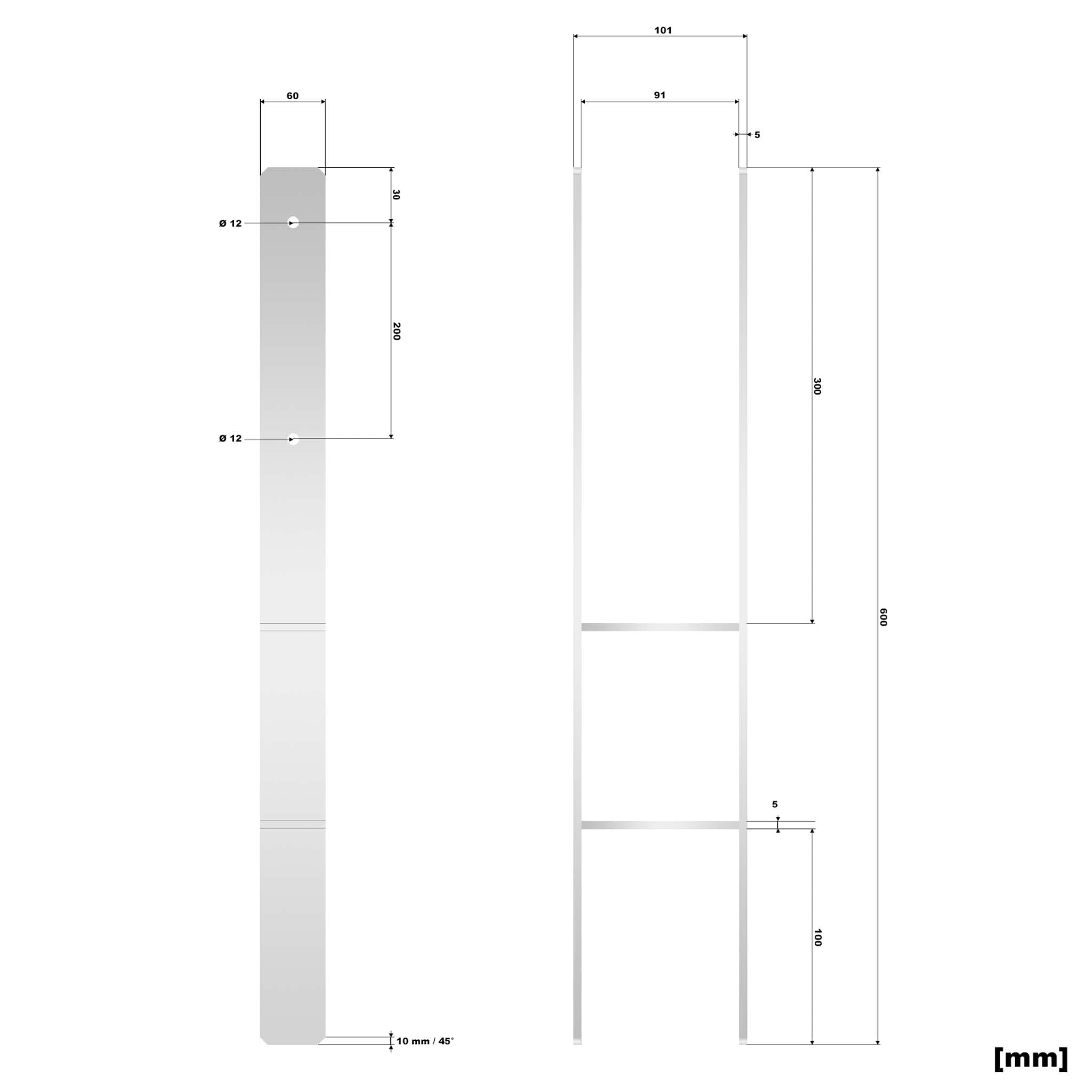 XPOtool Supporto per pali zincato a caldo 91 x 600 mm 4 pezzi, staffa portapalo a H in acciaio al carbonio, fissaggio pali con fori M10 x 140, porta palo con 4 rinforzi