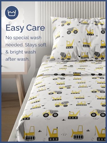 Image of Kids Queen Construction Bed Sheets - 4 Piece Kids Construction Sheet Set