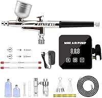 FINYQBET Kit de Aerógrafo com Compressor de Ar 25PSI, Pistola de Dupla Ação, Bicos 0,2mm e 0,5mm, Pressão Ajustável – Para Pintura Artística, Maquiagem, Modelagem e Nail Art