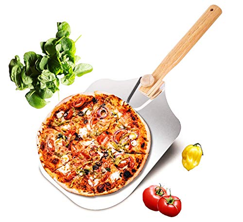 Aluminum Metal Pizza Peel,Spatula Paddle with Foldable Wood Handle - Easy to store,Great Gift For Baking, Homemade Pizza And Bread(12 Inch x 14 Inch) (14 inch)