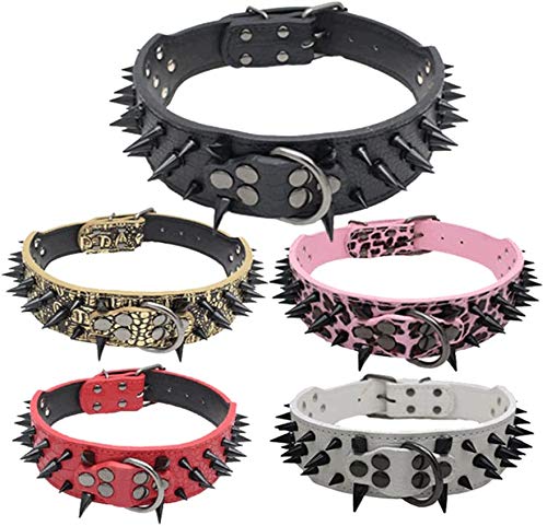 Izefia Dog Collar Black Sharp Spiked Studded Luxurious Padded Leather Collars for Medium Large Dogs - Image 3