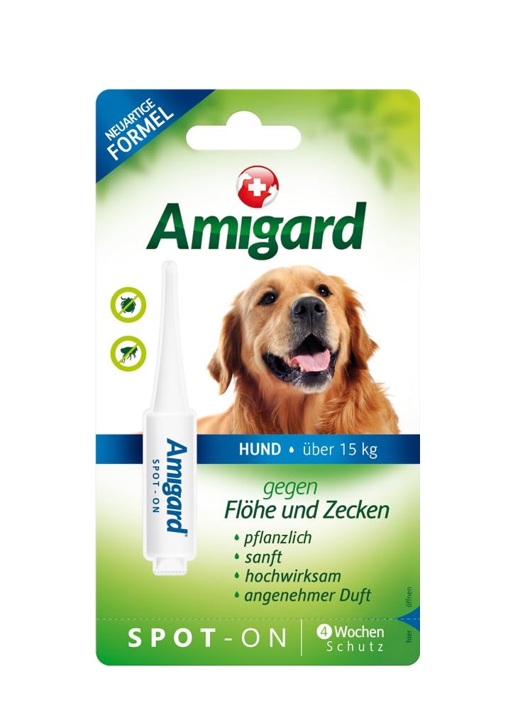 Amigard Spot-On - Pack de 1 unidad para perros medianos contra garrapatas y pulgas, 1 mes de protección, ingredientes activos vegetales, sin perfume ni conservantes, vegano