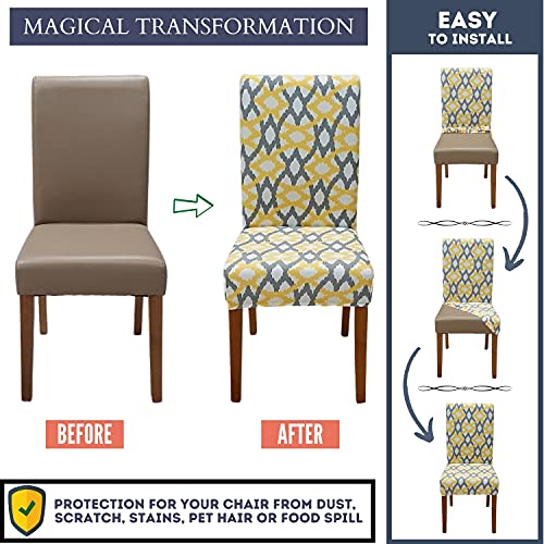 Image of SPRINGRICO Chair Covers for Dining Room 6 Pack, Stretch Dining Chair Cover, Washable Spandex Kitchen Parsons Chair Slipcovers, Removable Seat Protector for Home or Party ( Set of 6, Sunshine Zen)