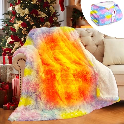 Heated Electric Blanket Throw, 50x60, 6 Heating Levels, Colorful Star Print, Machine Washable, ETL & FCC Certified