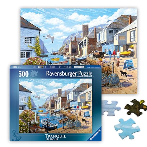 Ravensburger - Tranquil Harbour - 500 Piece Jigsaw Puzzle - Stunning, Vivid Imagery of a Summer Coastal Harbor - Inspiring Scene - Ideal Gift - Frameable Art - Screen-Free Fun - Puzzles for Adults
