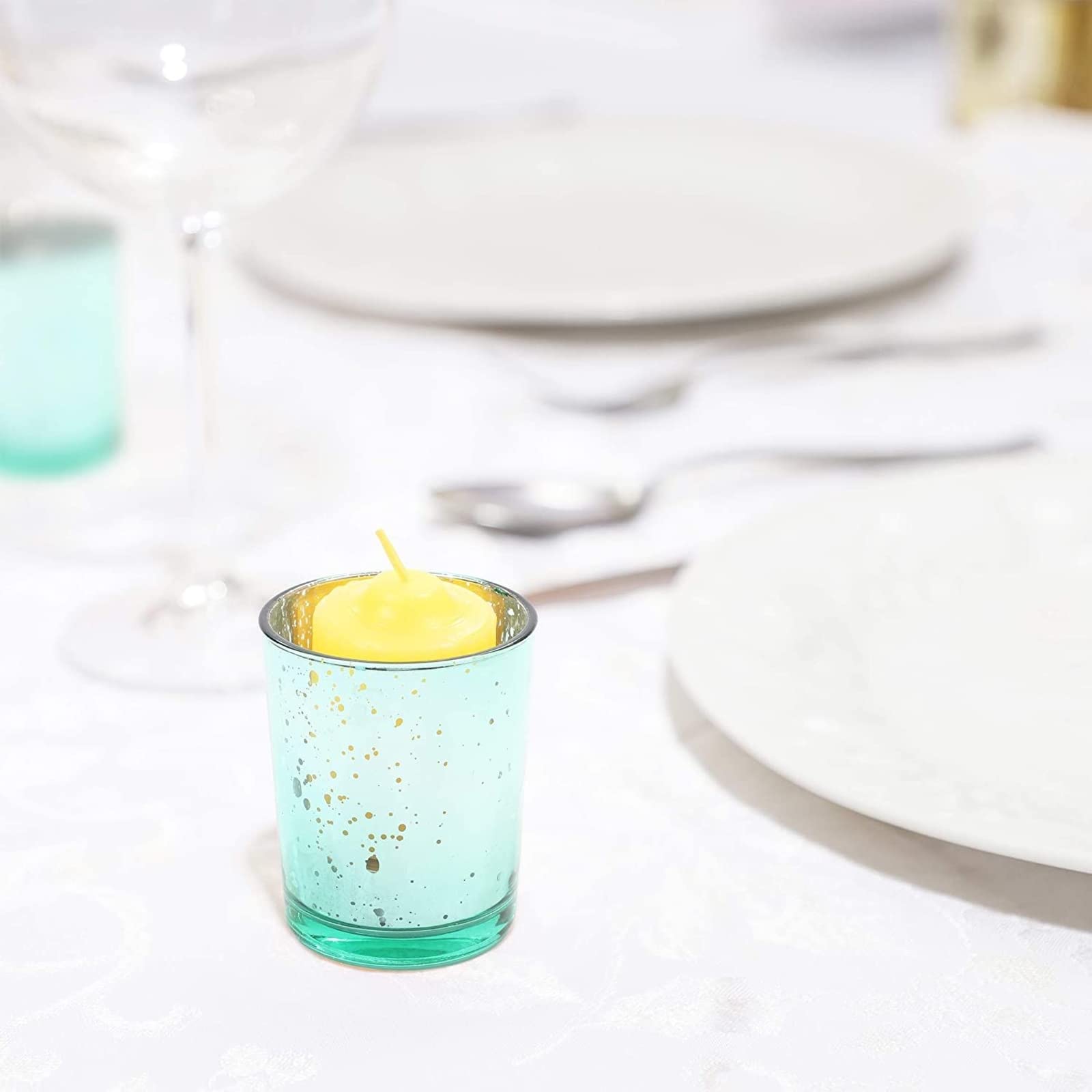 Juvale Light Blue Mercury Glass Candle Holders (2.2 x 2.2 x 2.6 in, 24 Pack)