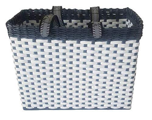 Image of Paperus, White & Grey, Large Lunch Bag for office, Picnic Basket, Carry Bag, Tiffin Basket, Eco-Friendly, Handmade, of Paper Ropes (in Inch) Height 11, Length 14, Base 7 - Rectangular