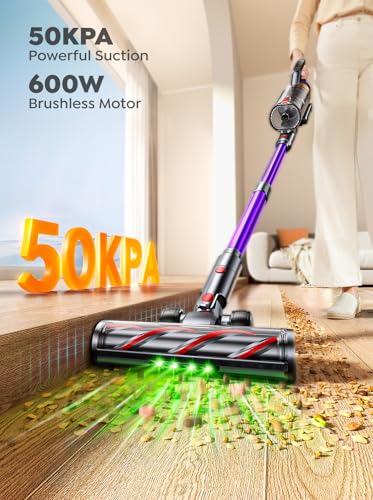 Cordless Vacuum Cleaner, 600W 50KPA 65 Mins Vacuum Cleaners for Home, Anti-Tangle Stick Vacuum with Touch Screen, Wall Mount Charging, Upgraded Vacuum Cordless for Pet Hair/Carpet/Floors - Image 3