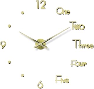 DIY Wall Clock Frameless 3D Mirror Surface, Silent Quartz Movement Clock for Home Living Room Bedroom and Office Decoration, with Metal Hands Gold, 90cm