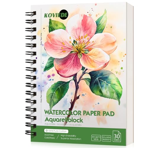 KOVIEDE 100% Cotton Watercolor Paper Pad 30 Sheets, Cold Press