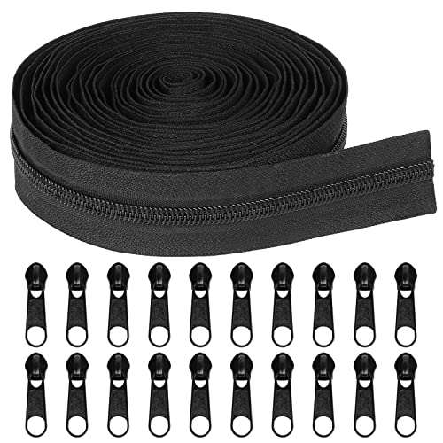 MiniRed 5Yards Bulk Zippers (#5) Black Nylon Coil Zipper by the Yards for DIY Sewing Craft Bags with Replacement 20PCS Sliders (#5 Black)