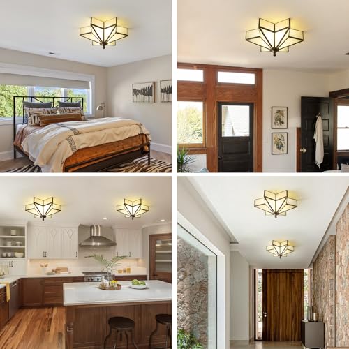 Image of Star Brass Ceiling Light - 12.2 In Small Black Milk Glass Flush Mount