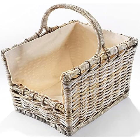 Kobolo Kaminholzkorb Holztrage Holzkorb für Kaminholz Rattan grau Cover