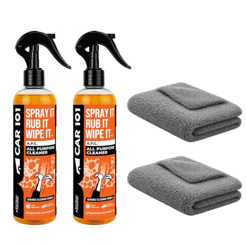 Image of CAR 101 All Purpose Cleaner With Towel - 300ml (Pack Of 2)|Multi-Surface Deep Cleaning Formula for Car Interior & Exterior|Spray for Dashboard,Kitchen,Leather,Bike & Equipment|Fast-Acting Dirt Remover