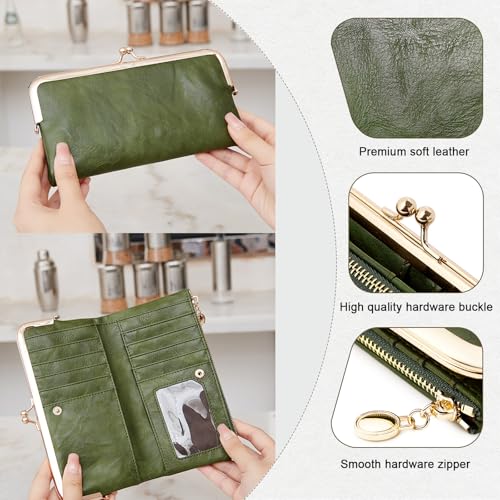 Image of Vintage Wallets for Women Large Bifold Kiss Lock Wallet for Women Leather Zip Clutch Coin Purse