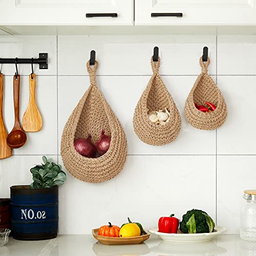 Image of Honeydak 3 Hanging Baskets, Light Linen, Teardrop, Cotton Rope