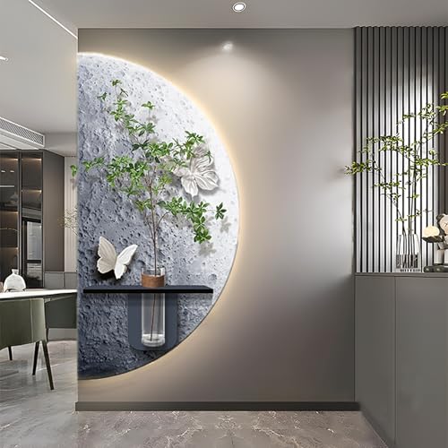 Peinture murale 3D en grès avec vase et plante artificielle