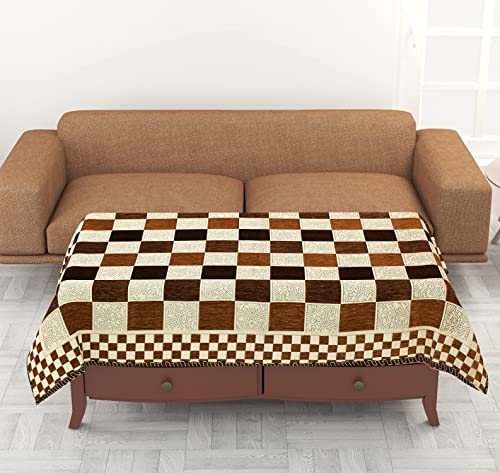 Image of SAWNA Homes 5 Seater Sofa Set with Center Table Cover for Living Comfort - 3 and 2 Seater Arm Cover Set for Home Sofa Couch - 16 Pcs Chenille Slip Cover for Furniture Protector, Coffee