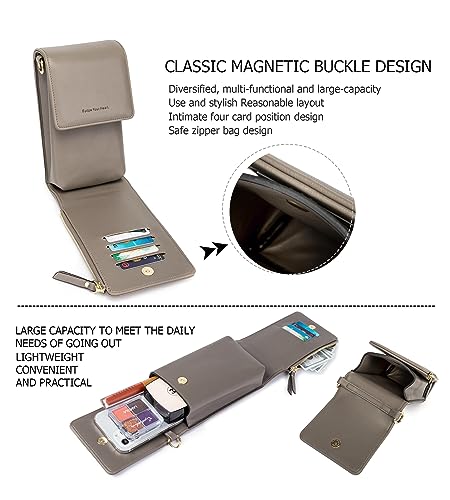 Image of myfriday Small Cell Phone Crossbody Bag, Multi-pocket & 6 Card Slots | 6 card slots, multi-pocket zipper layout and soft synthetic leather keep phone, lipstick, coins and keys ready outdoors
