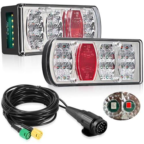 DARKGUARD Kit Éclairage Remorque 13 Broches 12V 24V LED Feux Arrière de Remorque avec Câbles de 5,5M Plug & Play Connecteur Baïonnette 7 Functions avec Feu...