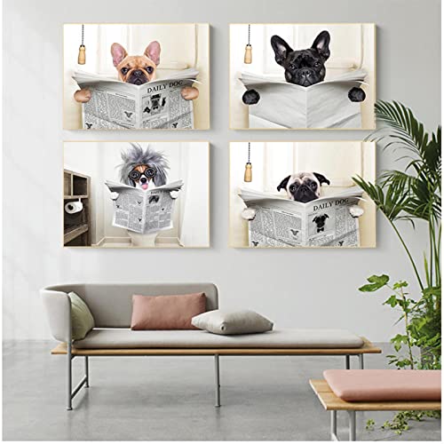 Peinture murale chien rigolo pour égayer une salle de bains triste toile sans cadre 50x70