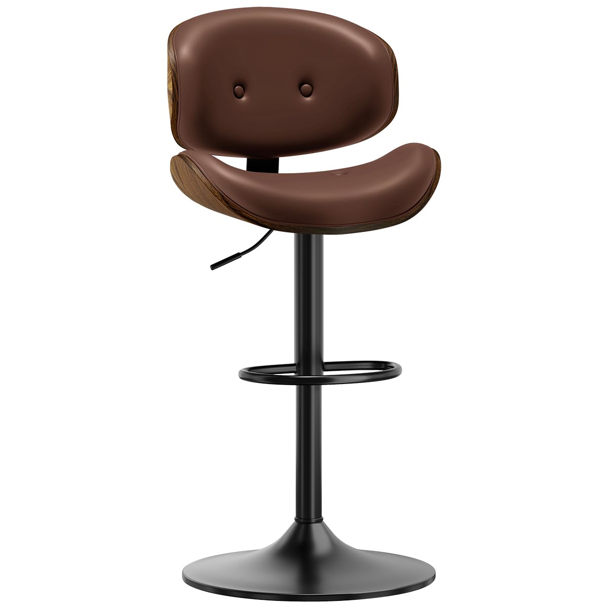 Adjustable Swivel Bar Stools Chair,Counter Height Bar Stools with Back,350 LBS PU Leather Bar Stool for Kitchen Island,Upholstered Pub Stools with Footrest (Brown, Set of 1)