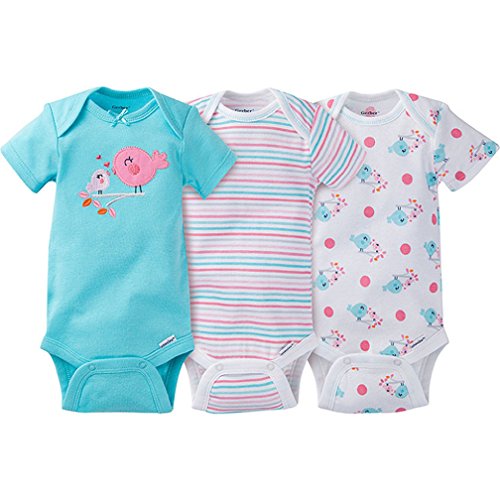 Image of Girls 3-pack Onesies Brand Short Sleeve Bodysuits - Birds (0-3 Months)
