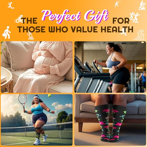 Image of Plus Size Compression Socks for Women & Men 3 Pairs, Wide Calf Extra Large 20-30 mmHg Knee High Support Socks for Travel, Running, Nurse