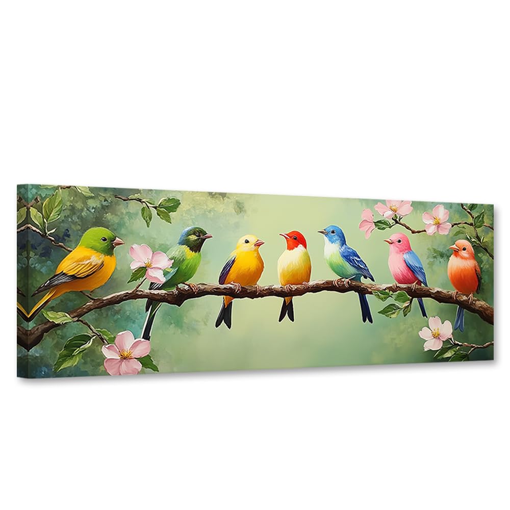 CXHOSTENT Large Bird Wall Art Colorful Birds Canvas Print Bird Standing on a Branch Pictures Modern Artwork Living Room Office Decor Framed (20L x 60W cm)