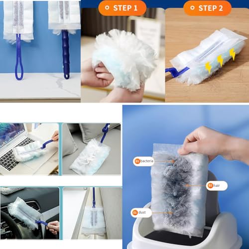 Image of 44 pcs Duster Refills for Swiffer Dusters, 40 Count Disposable Duster Refill Heavy Duty Dusters Refills Replacement Head 1 Long-Handled Brush and 2 Short-Handled Brushes, with 1 Cleaning Brush