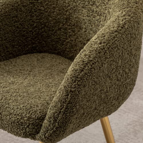 Ya-Home Modern Dining Chairs Set Of 2, Comfy Sherpa Lounge Chair With Barrel Backrest, Upholstered Side Chair Armchair With Golden Legs For Dining Room Living Room, Green #TOP2