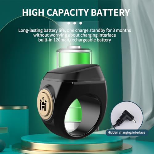 Image of Smart Tasbih Zikr Ring,22mm(13) Muslim Digital Azan Alarm Clock,APP Support Digital Counter Prayer Reminder Rings, Waterproof 4 Digit Finger Counter zikr Ring for Muslims