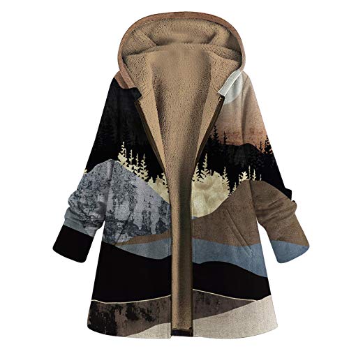 Damen Winter Mantel Große Größe Warm Dicker Outwear Parka Mantel Jacke Vinitage Landschaft Druck Kapuzenpullover Winterjacke Mit Kapuze